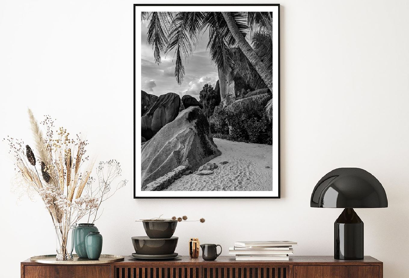 La Digue Island Beach Shore B&W Photograph Home Decor Premium Quality Poster Print Choose Your Sizes