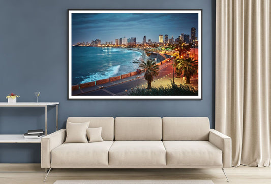 Tel Aviv Beach Night Scenery View Photograph Home Decor Premium Quality Poster Print Choose Your Sizes