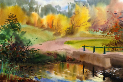 Bella Home Autumn In The Country Watercolor Print Canvas Ready to hang