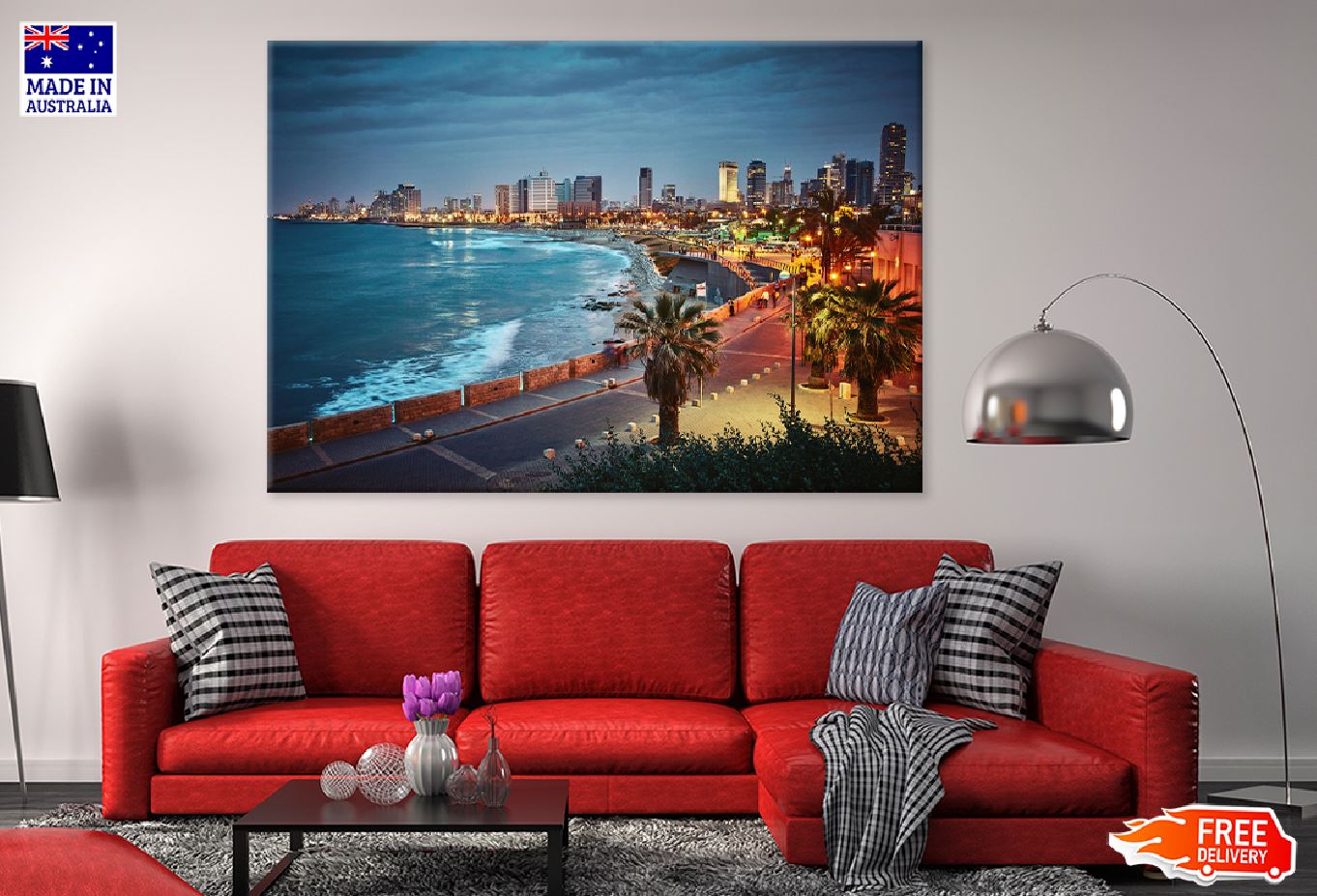Tel Aviv Beach Night Scenery View Photograph Print 100% Australian Made