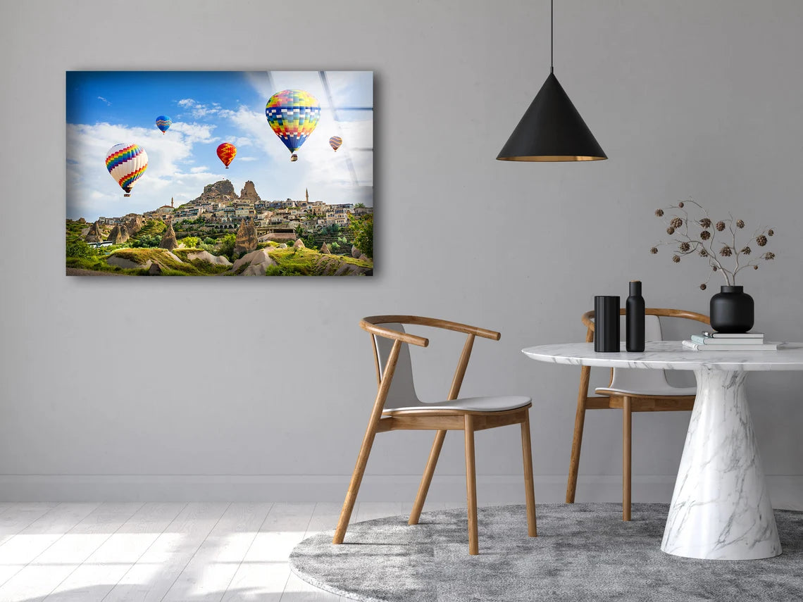 Hot Air Balloon Over Mountain Photograph Acrylic Glass Print Tempered Glass Wall Art 100% Made in Australia Ready to Hang