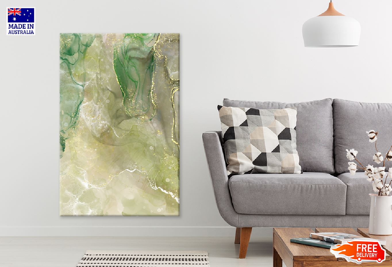 Green & Gold Lines Abstract Design Print 100% Australian Made