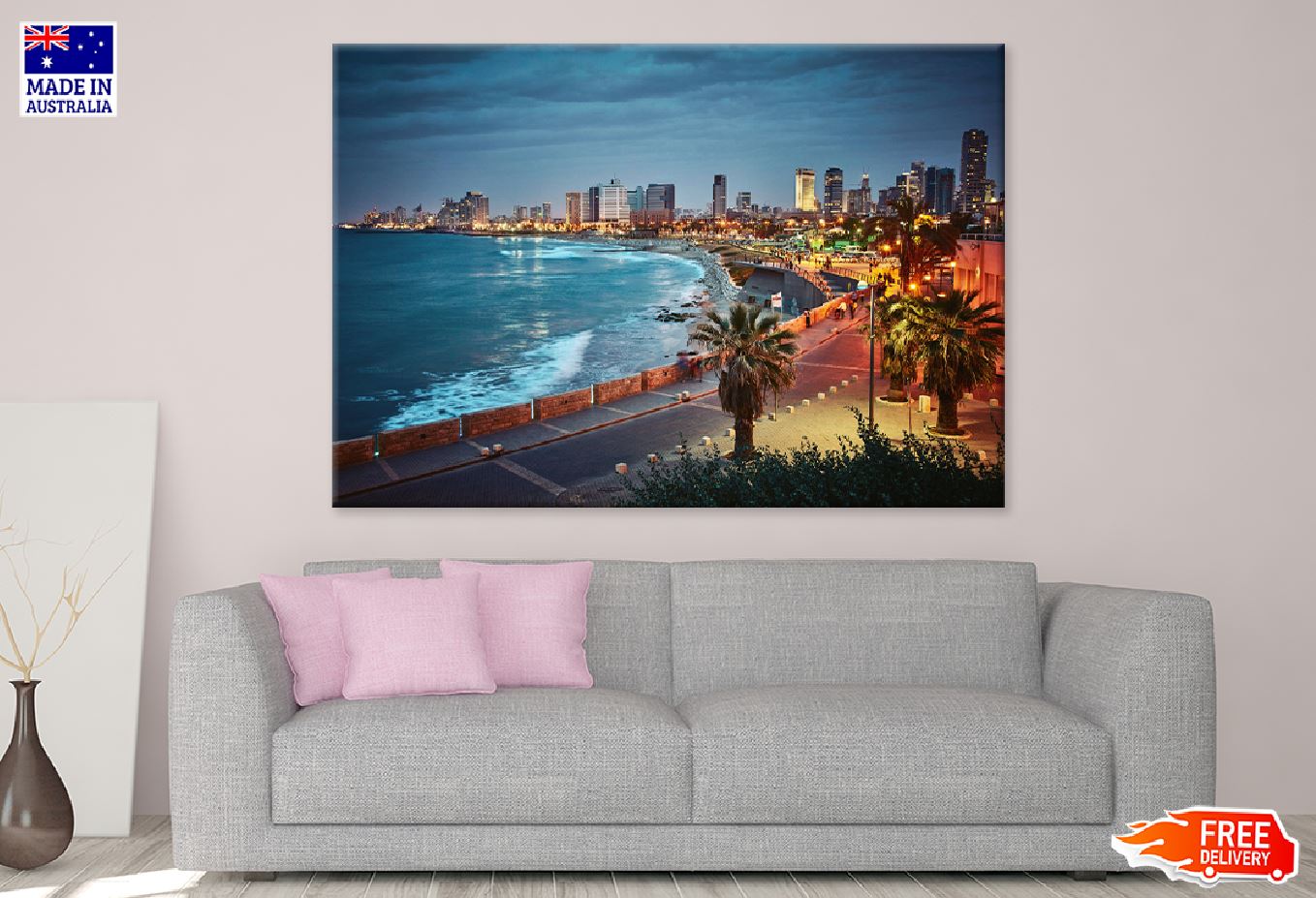Tel Aviv Beach Night Scenery View Photograph Print 100% Australian Made