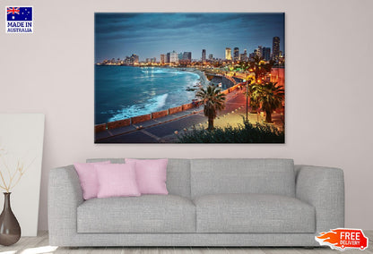 Tel Aviv Beach Night Scenery View Photograph Print 100% Australian Made
