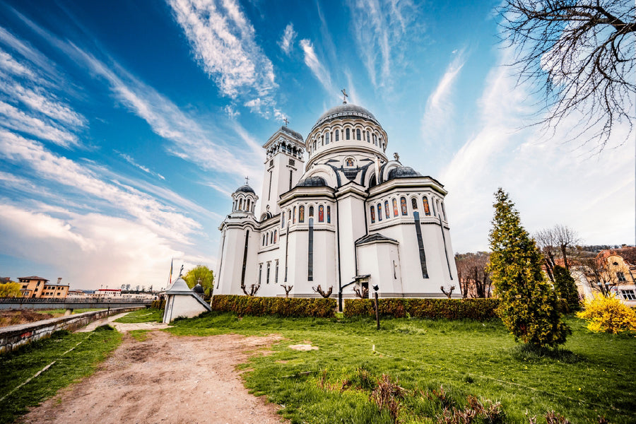 White Church with Blue Sky Scenery Photograph Print 100% Australian Made