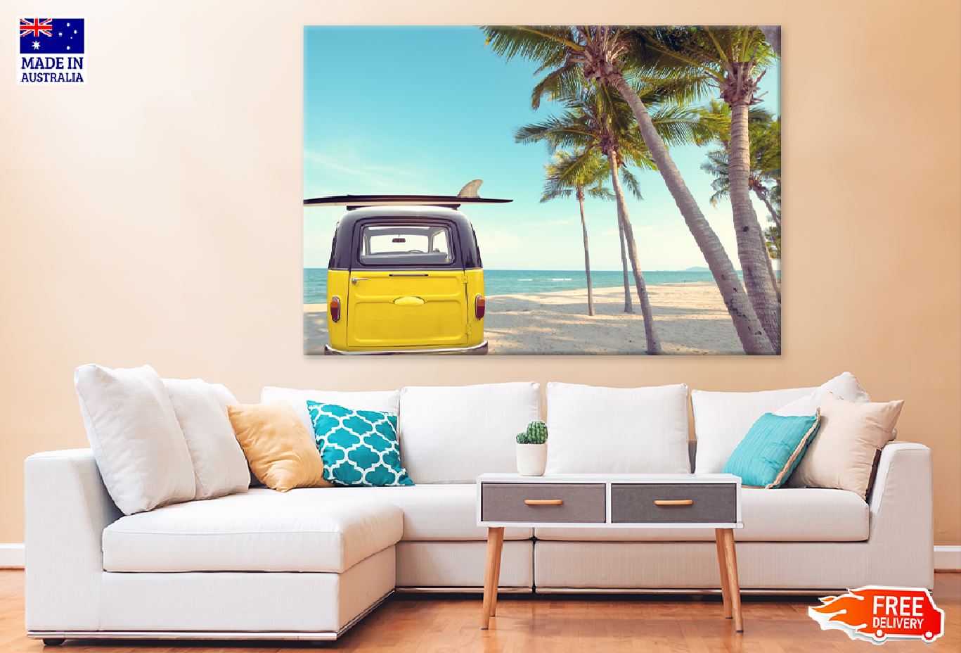 Vintage Car Parked on Beach View Photograph Print 100% Australian Made
