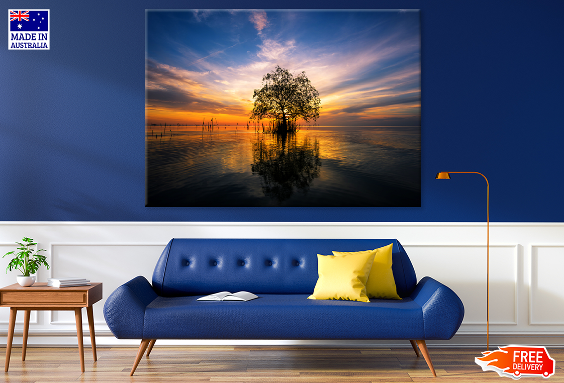Tree On Lake & Sunset View Photograph Print 100% Australian Made