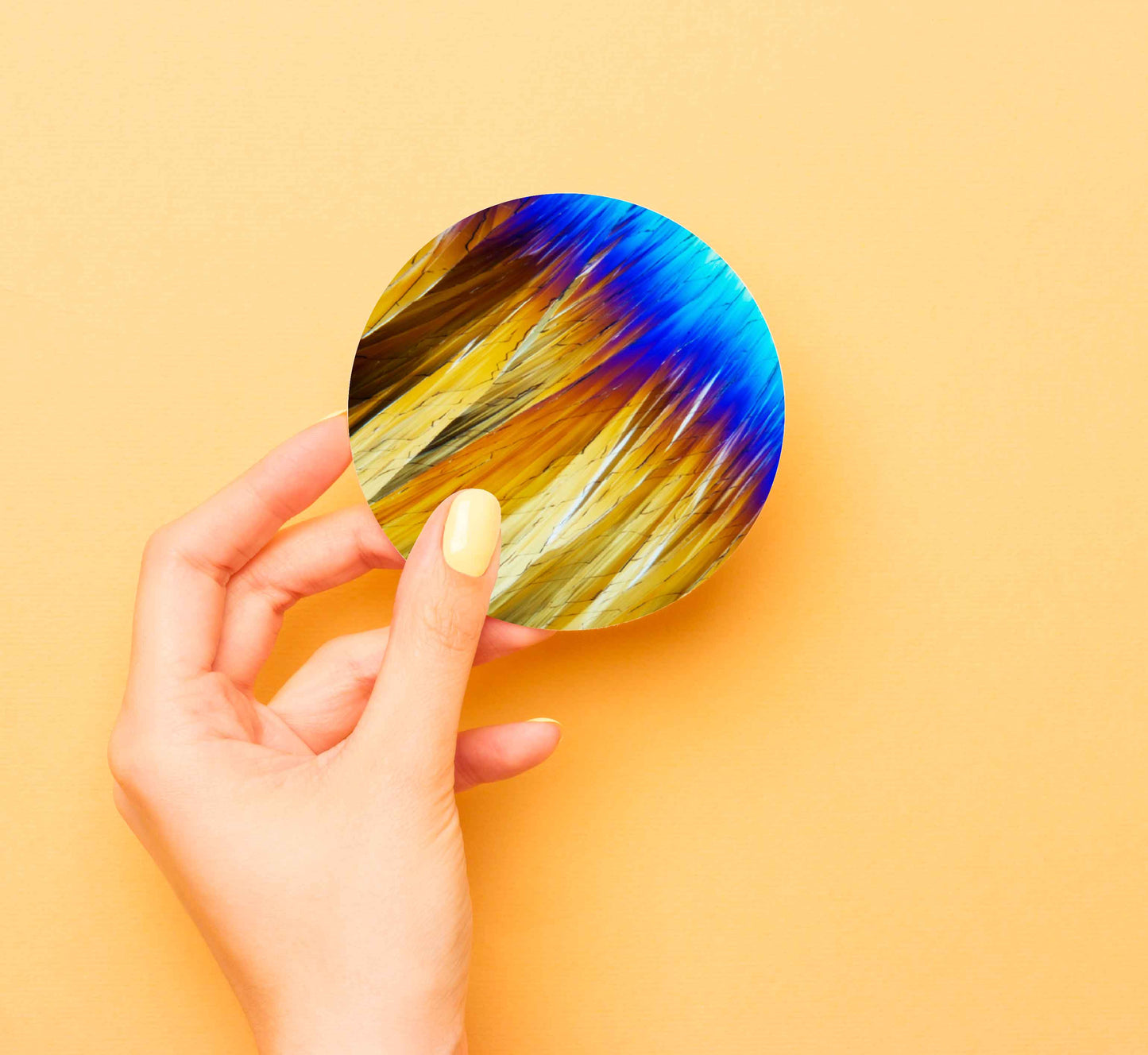 Blue & Gold Feather Abstract Coasters Wood & Rubber - Set of 6 Coasters