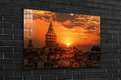 Galata Towe Sunset Sky Print Tempered Glass Wall Art 100% Made in Australia Ready to Hang