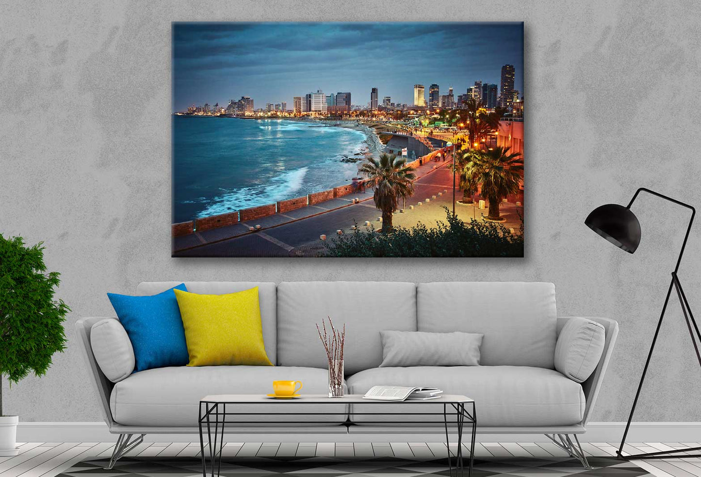 Bella Home Tel Aviv Beach Night Scenery View Print Canvas Ready to hang