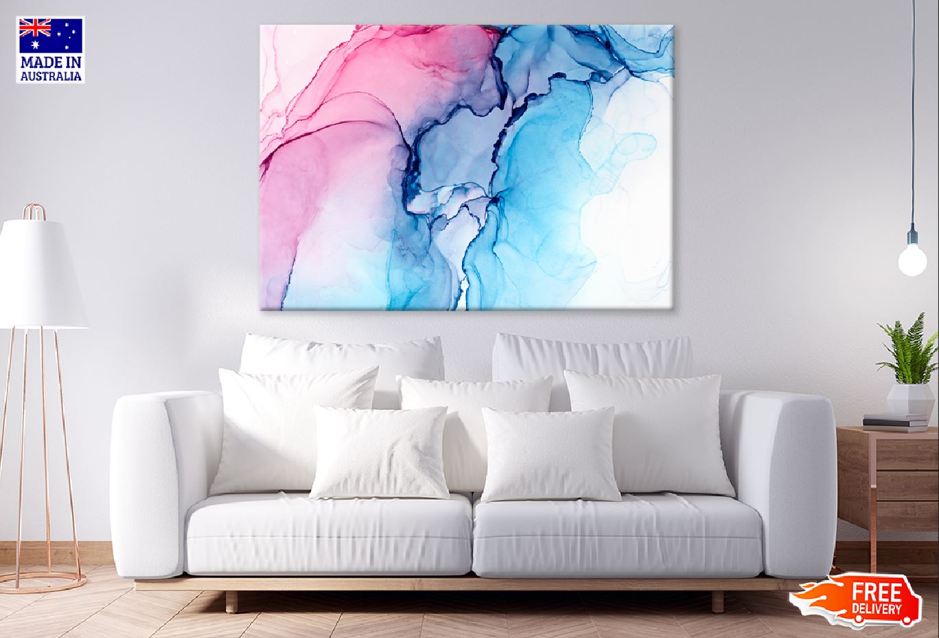 Pink & Blue Ink Abstract Design Print 100% Australian Made