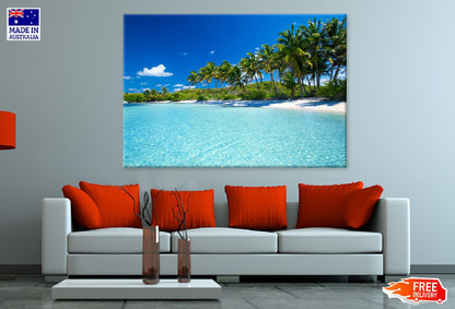Tropical Palm Trees Near Blue Sea Photograph Print 100% Australian Made