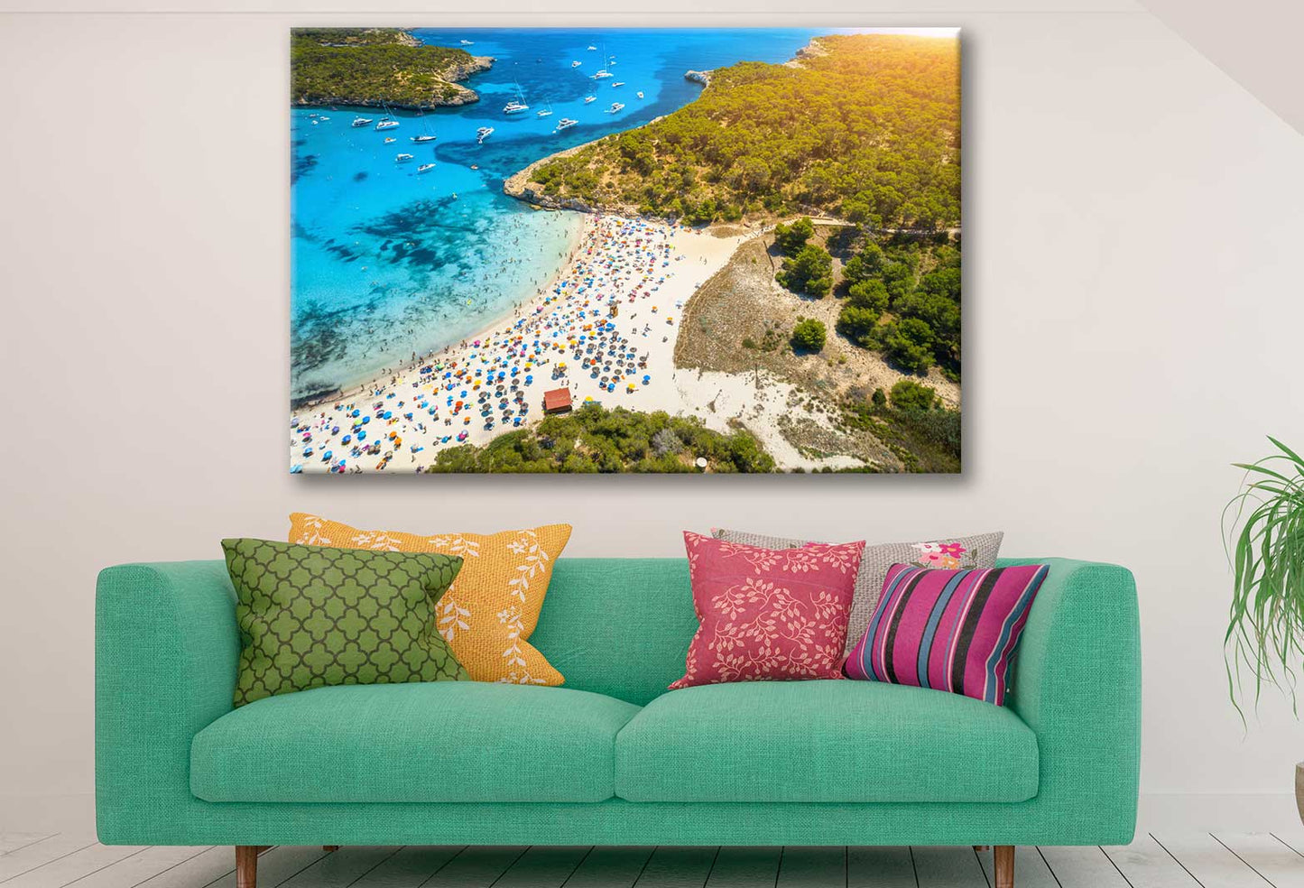 Bella Home Sandy Beach With Colorful Umbrellas City Print Canvas Ready to hang