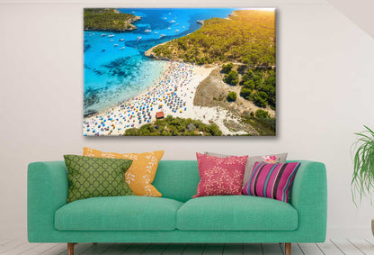 Bella Home Sandy Beach With Colorful Umbrellas City Print Canvas Ready to hang