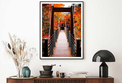 Suspension Bridge & Autumn Trees View Photograph Home Decor Premium Quality Poster Print Choose Your Sizes