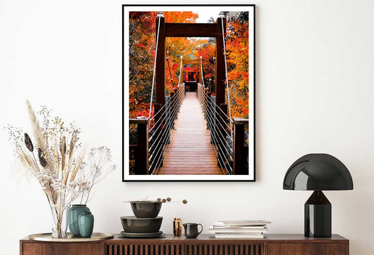 Suspension Bridge & Autumn Trees View Photograph Home Decor Premium Quality Poster Print Choose Your Sizes