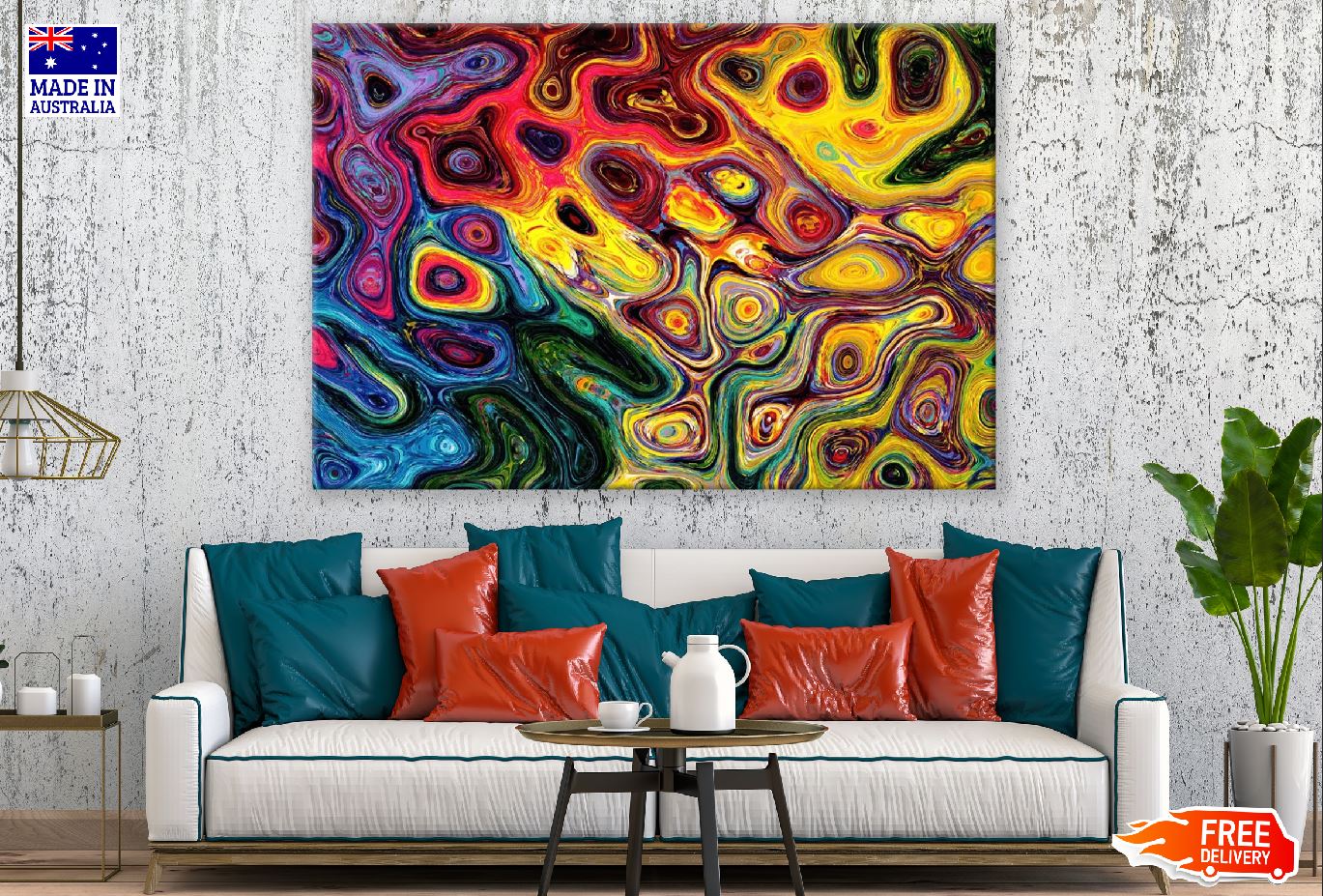 Blue Yellow & Red Abstract Design Print 100% Australian Made