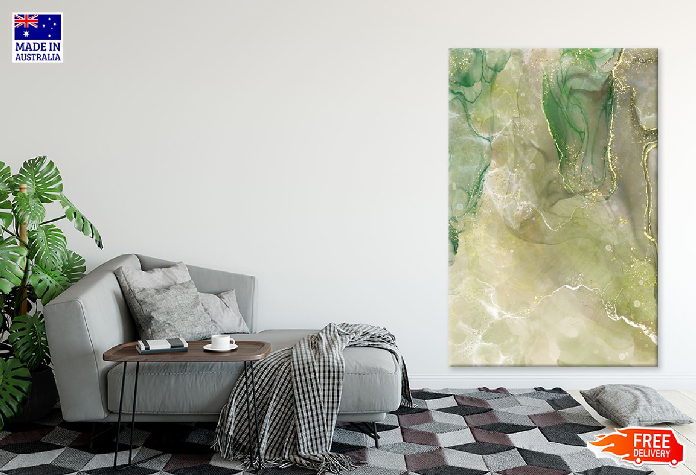 Green & Gold Lines Abstract Design Print 100% Australian Made