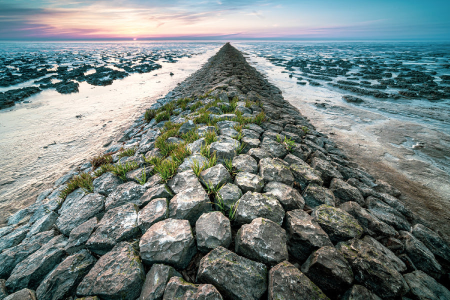 Rocky Beach During Sunset Scenery Photograph Print 100% Australian Made