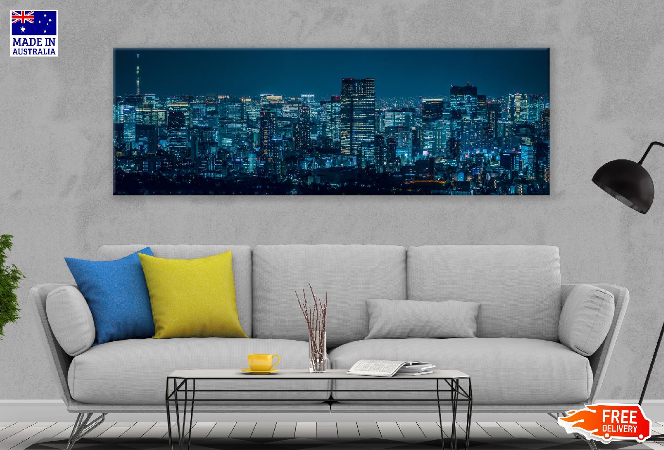 Panoramic Canvas Night View Photograph Tokyo Japan High Quality 100% Australian Made Wall Canvas Print Ready to Hang