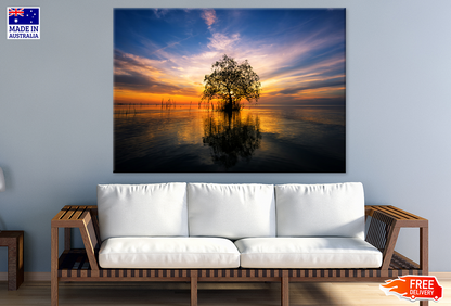 Tree On Lake & Sunset View Photograph Print 100% Australian Made