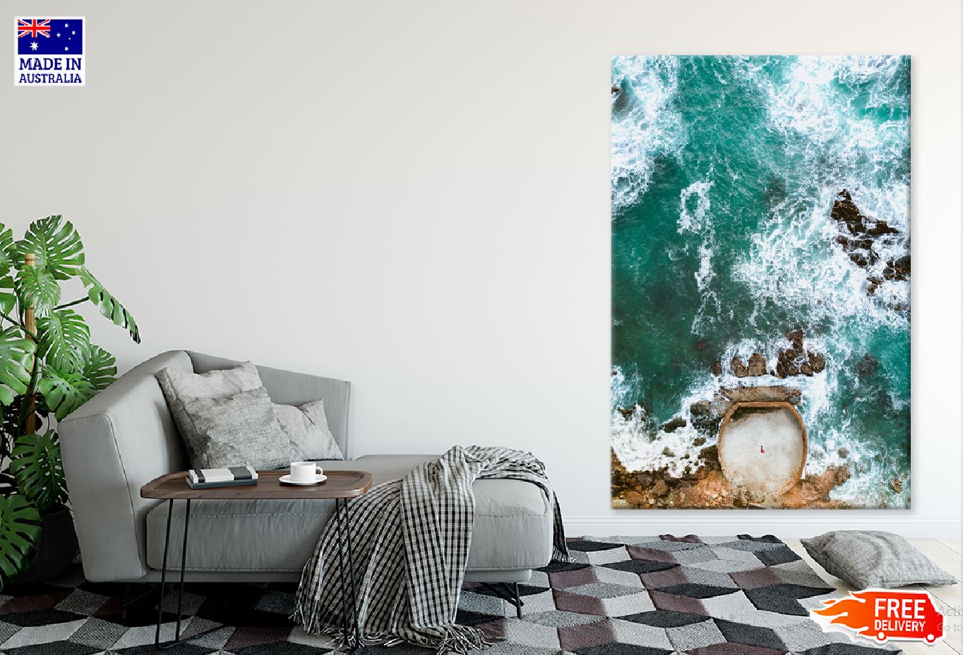 Waves Crashing Sea Coast Aerial View Photograph Print 100% Australian Made