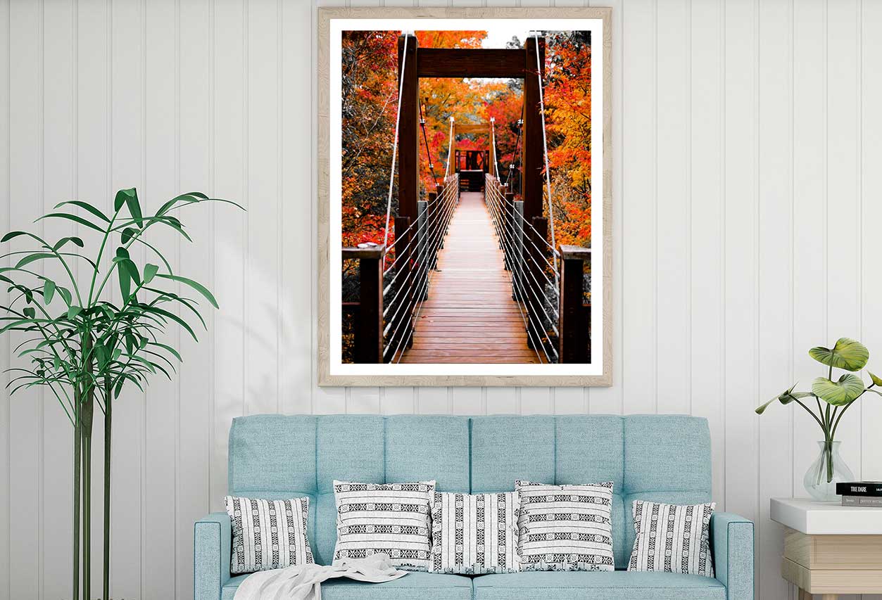 Suspension Bridge & Autumn Trees View Photograph Home Decor Premium Quality Poster Print Choose Your Sizes