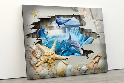 Dolphin & Starfish Acrylic Glass Print Tempered Glass Wall Art 100% Made in Australia Ready to Hang