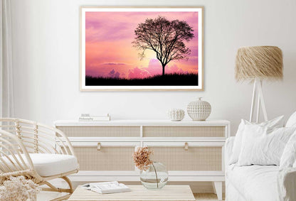 Silhouette Tree & Grass Pink Sky View Photograph Home Decor Premium Quality Poster Print Choose Your Sizes