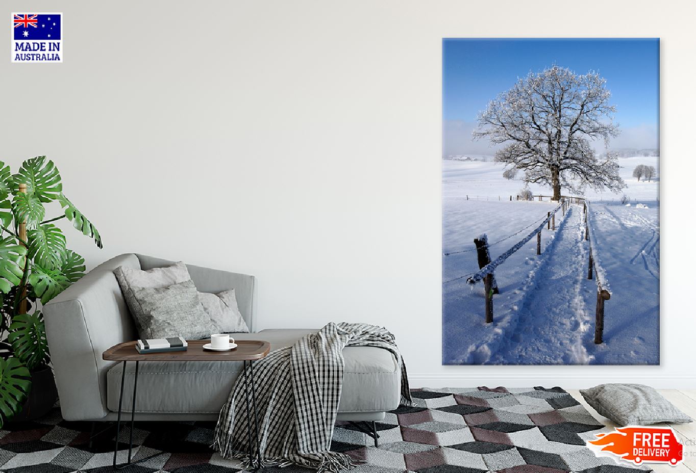 Old Tree in Meadow Winter Scenery Photograph Print 100% Australian Made