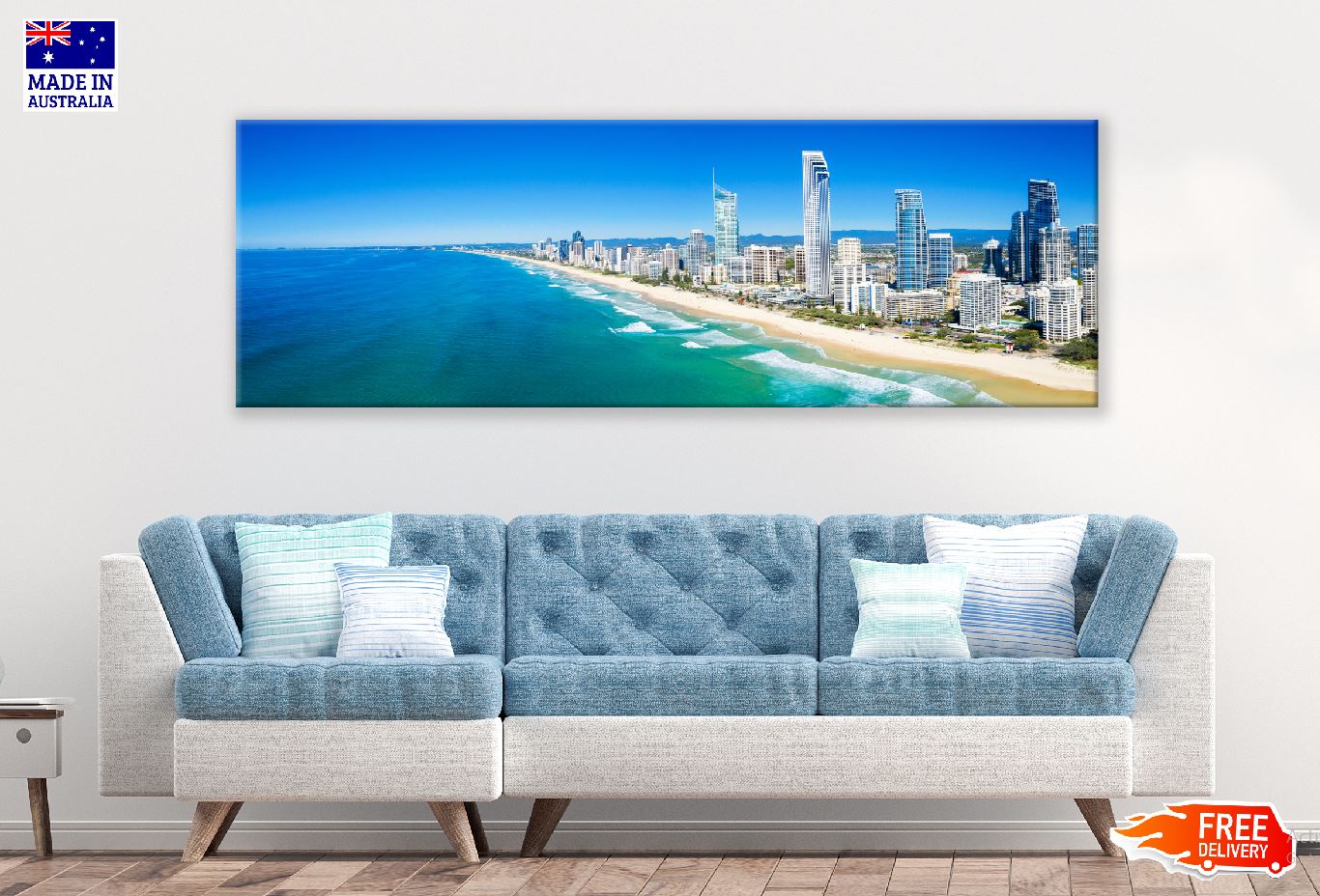 Panoramic Canvas Gold Coast Sea Skyline Photograph High Quality 100% Australian Made Wall Canvas Print Ready to Hang