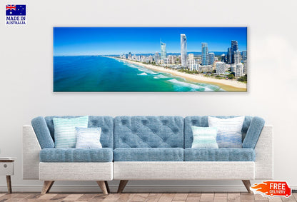 Panoramic Canvas Gold Coast Sea Skyline Photograph High Quality 100% Australian Made Wall Canvas Print Ready to Hang
