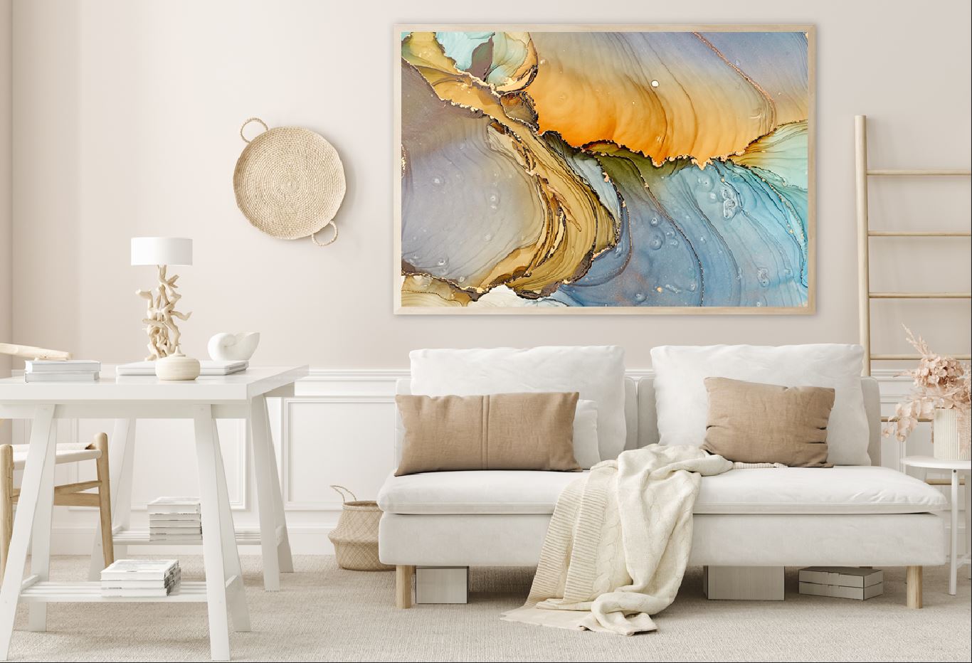 Blue Orange & Gold Abstract Design Home Decor Premium Quality Poster Print Choose Your Sizes