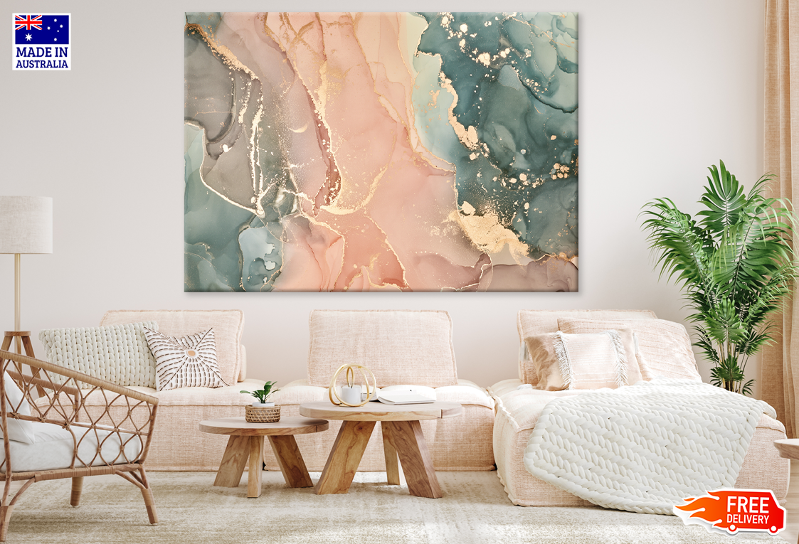 Green Pink & Gold Abstract Design Print 100% Australian Made