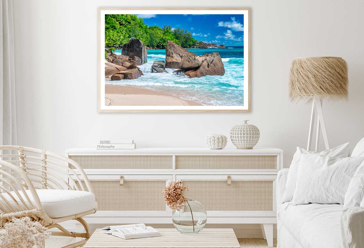 Rocks & Trees on Ocean Photograph Seychelles Home Decor Premium Quality Poster Print Choose Your Sizes