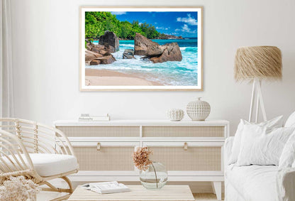 Rocks & Trees on Ocean Photograph Seychelles Home Decor Premium Quality Poster Print Choose Your Sizes