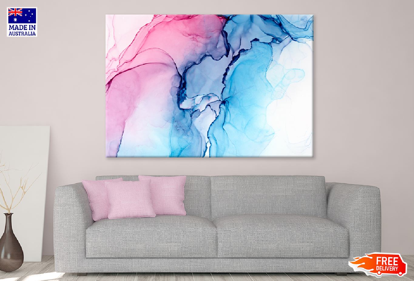 Pink & Blue Ink Abstract Design Print 100% Australian Made