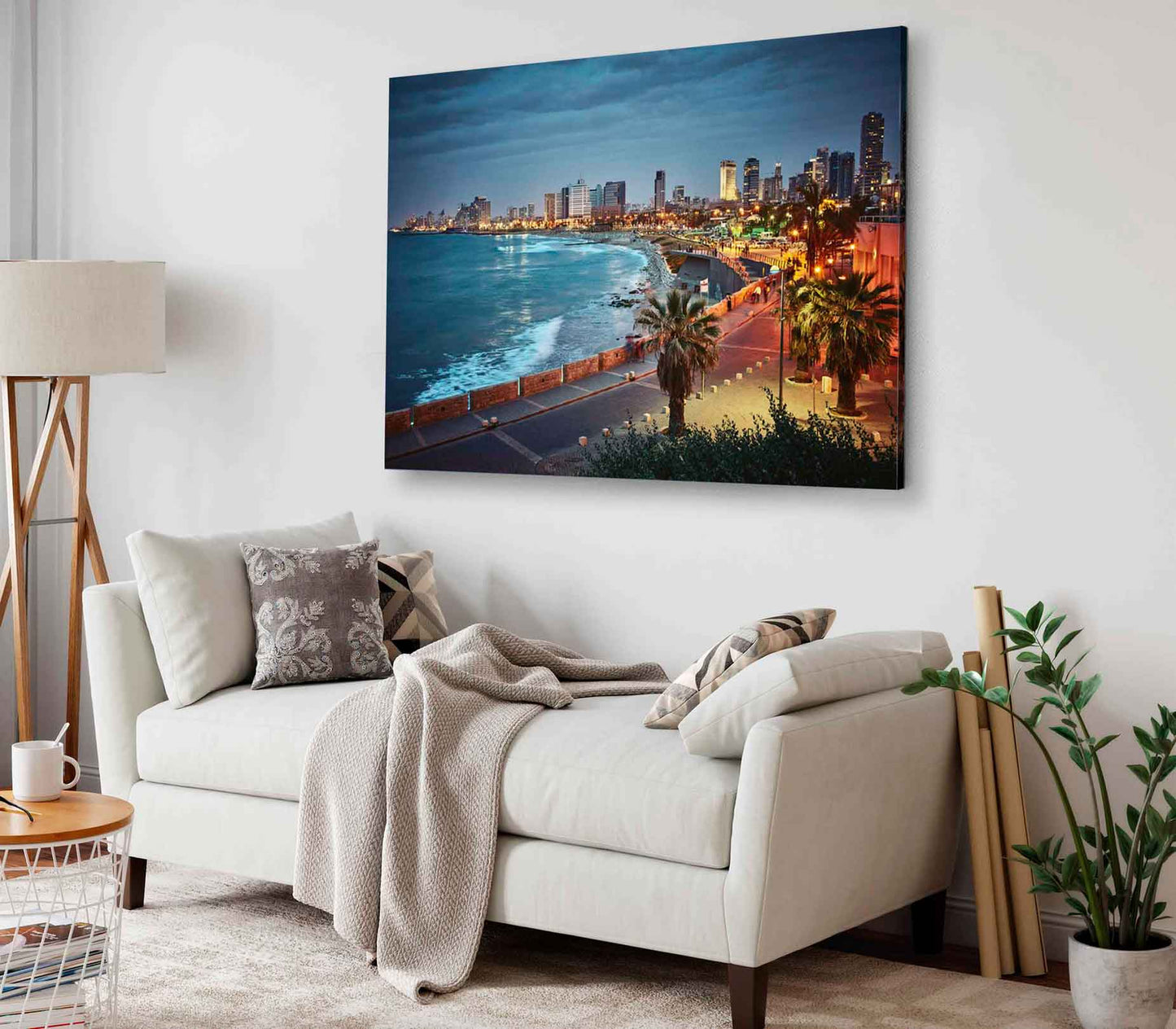 Bella Home Tel Aviv Beach Night Scenery View Print Canvas Ready to hang