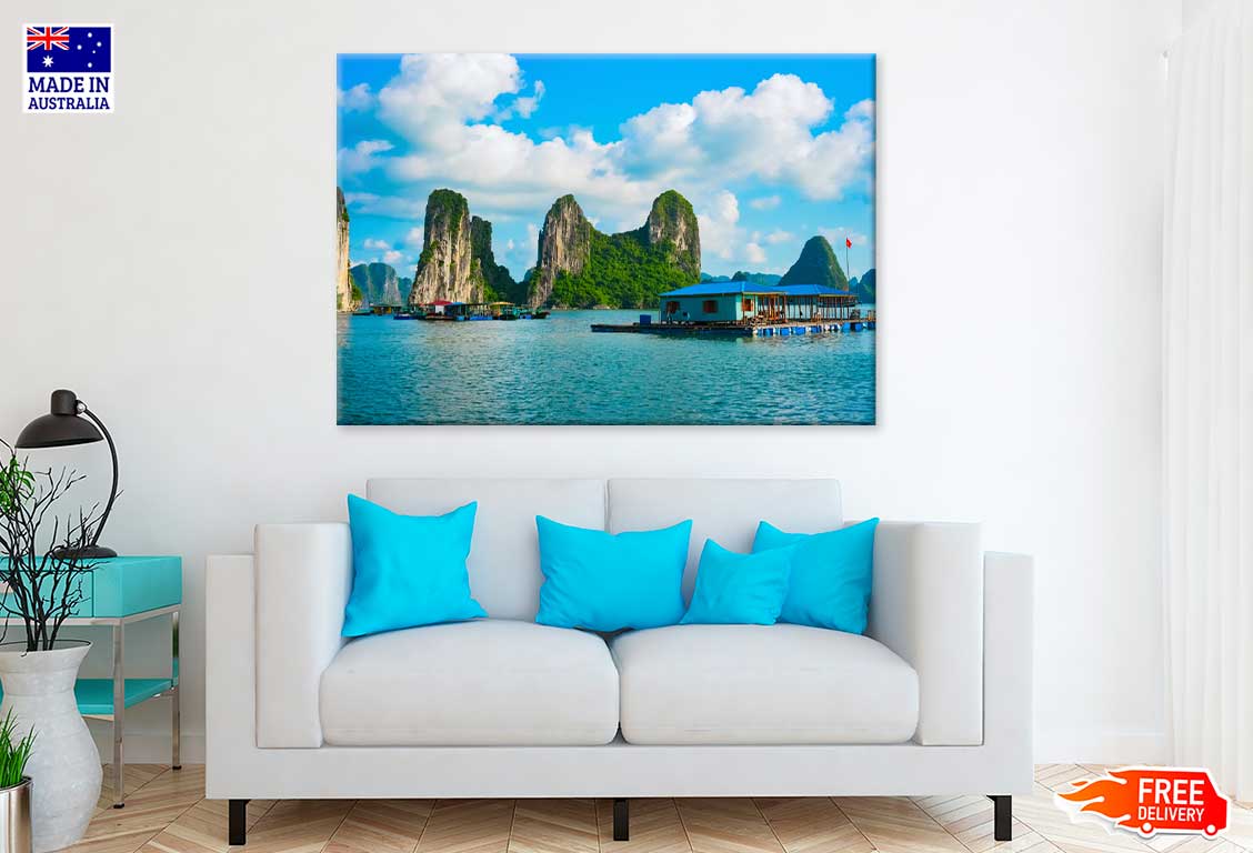 Floating Village in Rock Island Vietnam Print 100% Australian Made