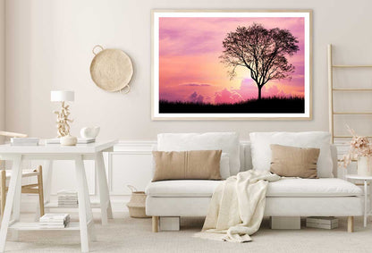 Silhouette Tree & Grass Pink Sky View Photograph Home Decor Premium Quality Poster Print Choose Your Sizes