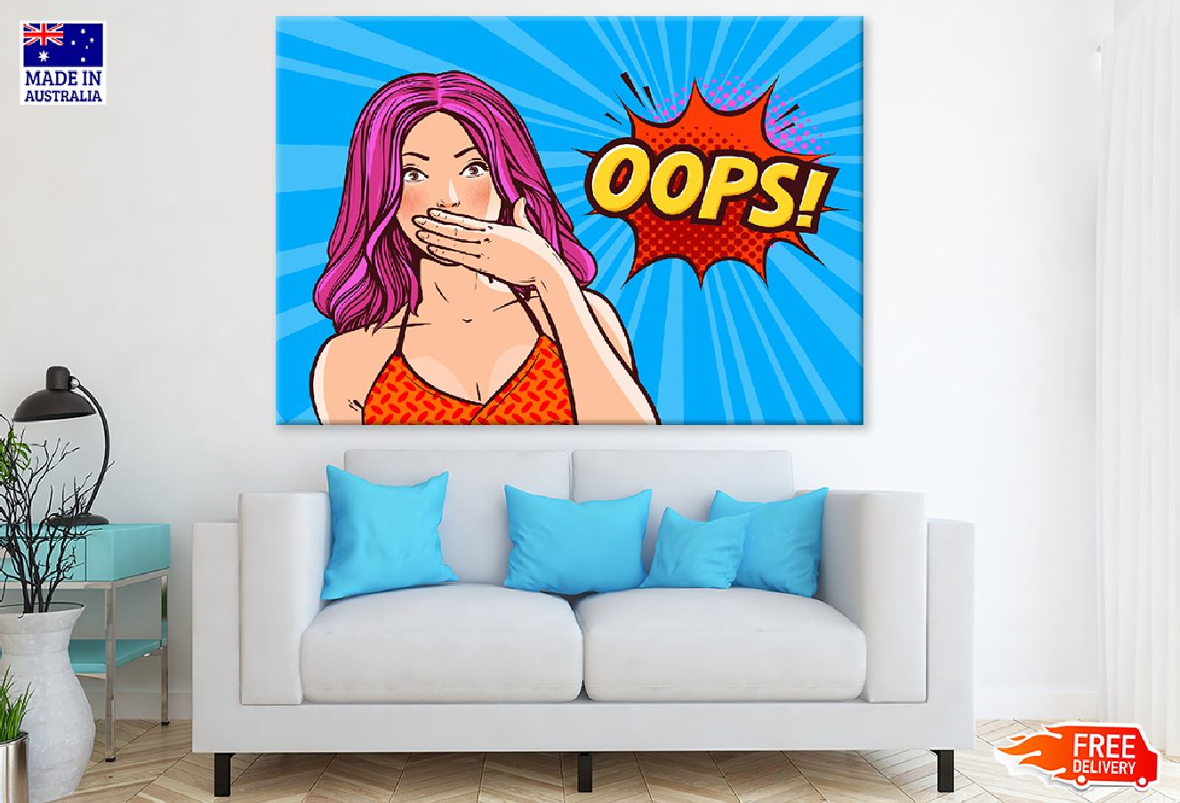 Oops Chat Bubble & Hot Girl Illustration Print 100% Australian Made