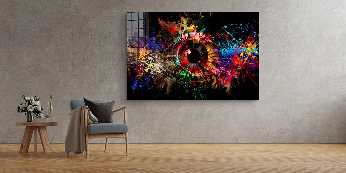 Colorful Eye Abstract Print Tempered Glass Wall Art 100% Made in Australia Ready to Hang