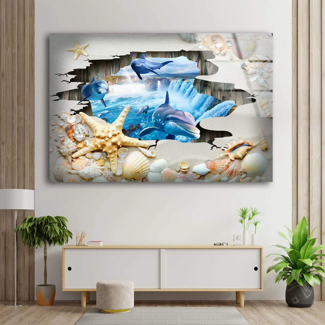 Dolphin & Starfish Acrylic Glass Print Tempered Glass Wall Art 100% Made in Australia Ready to Hang