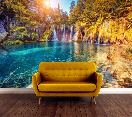 Wallpaper Murals Peel and Stick Removable Lake with Waterfalls High Quality