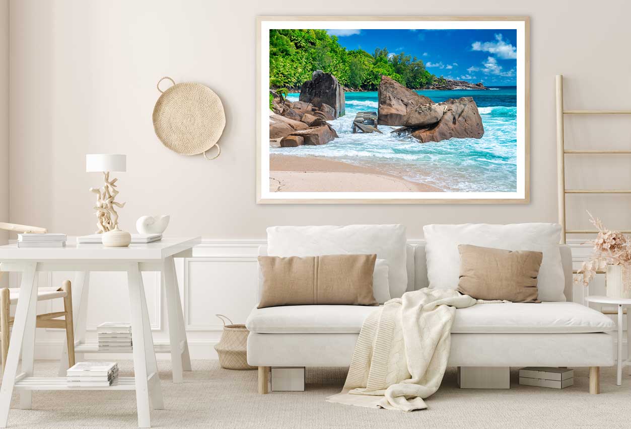 Rocks & Trees on Ocean Photograph Seychelles Home Decor Premium Quality Poster Print Choose Your Sizes