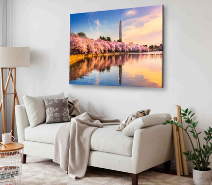 Bella Home Sakura Trees By the Lake View Print Canvas Ready to hang