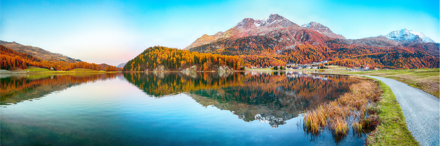 Panoramic Canvas Silvaplana Lake View Photograph High Quality 100% Australian Made Wall Canvas Print Ready to Hang