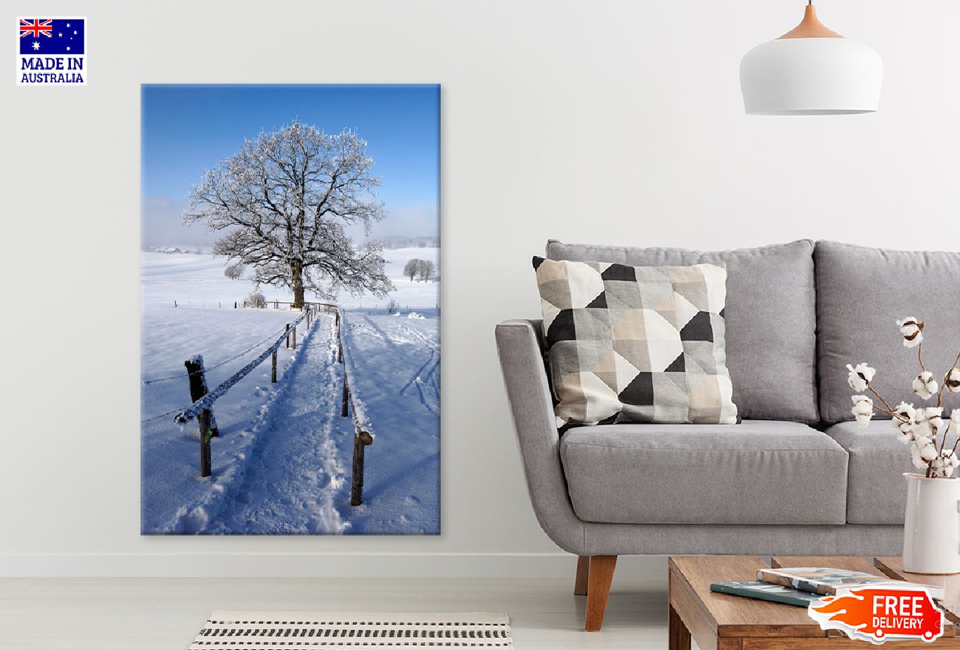 Old Tree in Meadow Winter Scenery Photograph Print 100% Australian Made