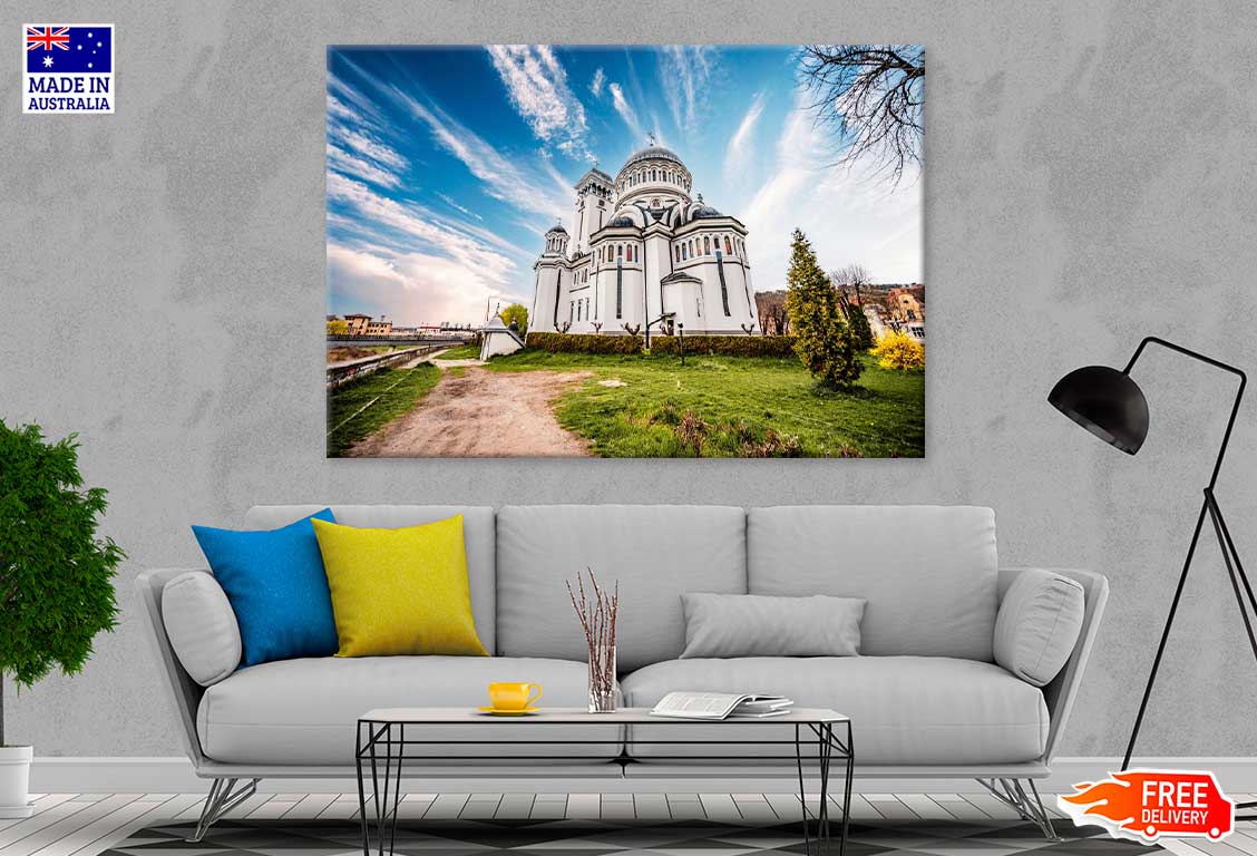 White Church with Blue Sky Scenery Photograph Print 100% Australian Made