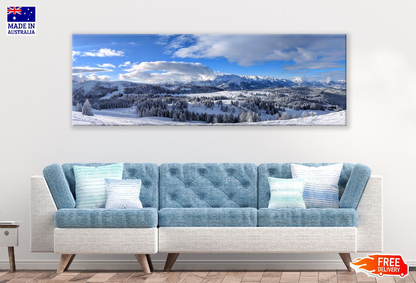 Panoramic Canvas Snow Field & Clouds View Photograph High Quality 100% Australian Made Wall Canvas Print Ready to Hang